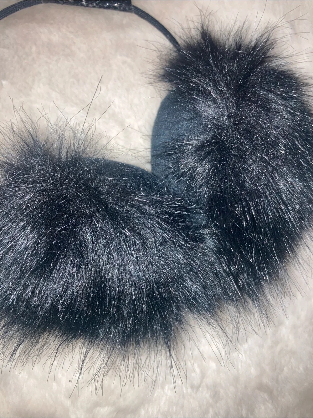 Kids Black Cat Ear Faux Fur Headband Earmuffs